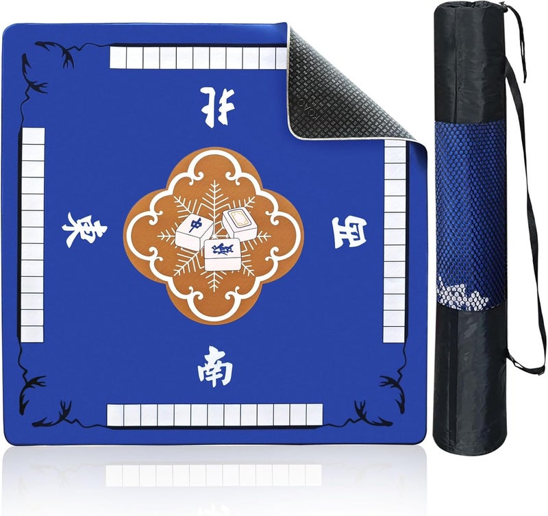plzzree 31.5x31.5'' Mahjong mat for Table, Mah Jong Table Cover with Storage Bag, Anti Slip and Noise Reduction, Poker, Card, Board & Tile Games Mat, Blue - Image 1